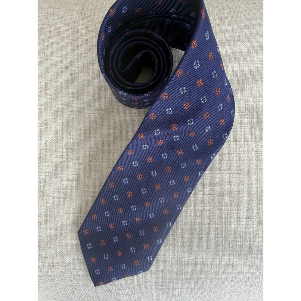 Brooks Brothers Tie, Blue Orange Floral Foulard Silk Men's Necktie, USA Eng